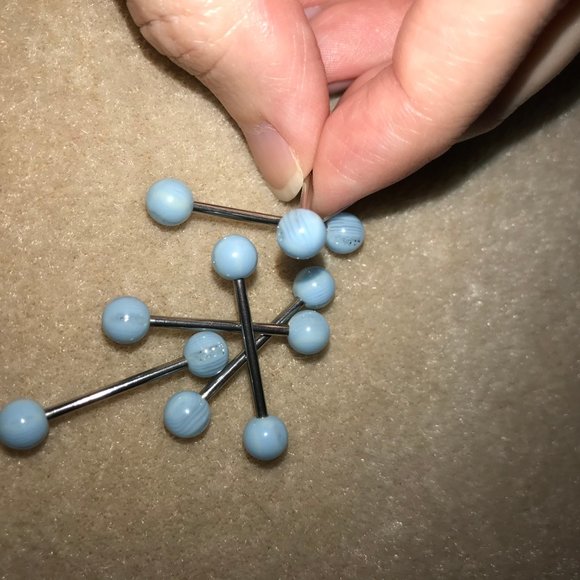 14 Gauge Light Blue, clear and glitter stripes through the design Tongue Ring - Picture 3 of 5